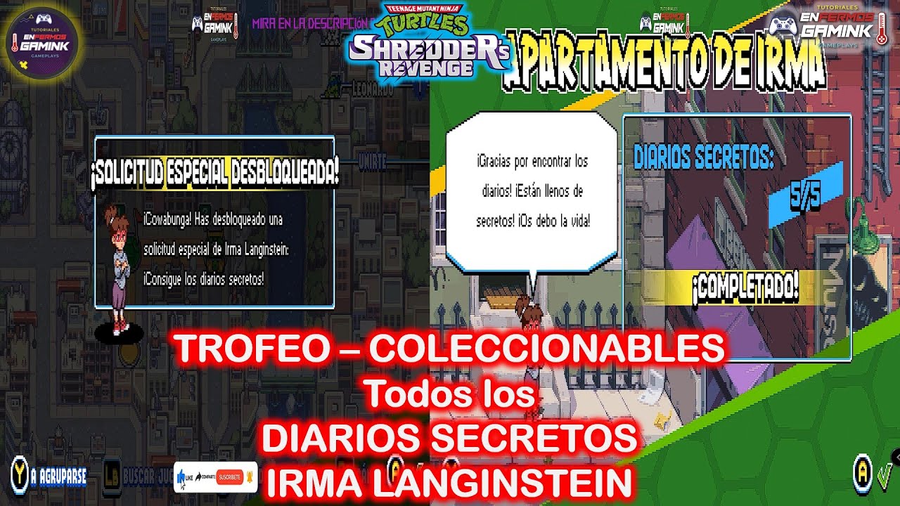 24. Trofeos - COLECCIONABLES Todos los DIARIOS SECRETOS de IRMA LANGINSTEIN 🐢TMNT Shredder's Revenge
