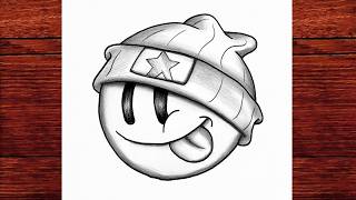 Easy Street Art Smiley Face ✍️ Beanie Hat Cartoon Drawing Tutorial screenshot 5