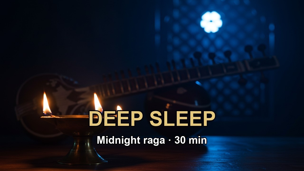 Midnight Raga video preview — oil lamps and a sitar in low light