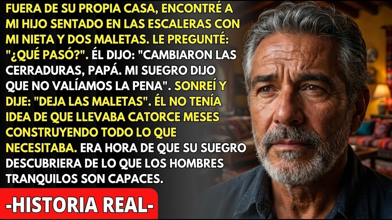 Mi hijo estaba sentado en los escalones de su propia casa con mi nieta dormida en su regazo y dos maletas a su lado. Cuando me acerqué, me miró y dijo: "Papá, nos cerró la puerta. Ya no tengo...