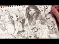 【アナログ】おうちで過ごす女の子1ページいっぱいに描いてみた🏡✨Drawing girls spending time at home【メイキング】