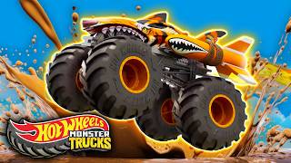 Tiger Shark Gets Into Sticky Situations! | Hot Wheels Monster Trucks | 60 Minutes