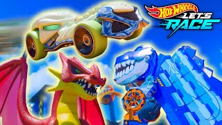 Ultimate T-Rex Transporter Enfrenta o Dragão do Professor Rearview! 🐲🦖 | Hot Wheels Let&#39;s Race