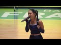 Sezin performing dont go yet by camila cabello at the halftime show for fraport skyliners