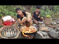 Adventure and Cooking Curry Spicy Lobster with Mushroom for jungle food