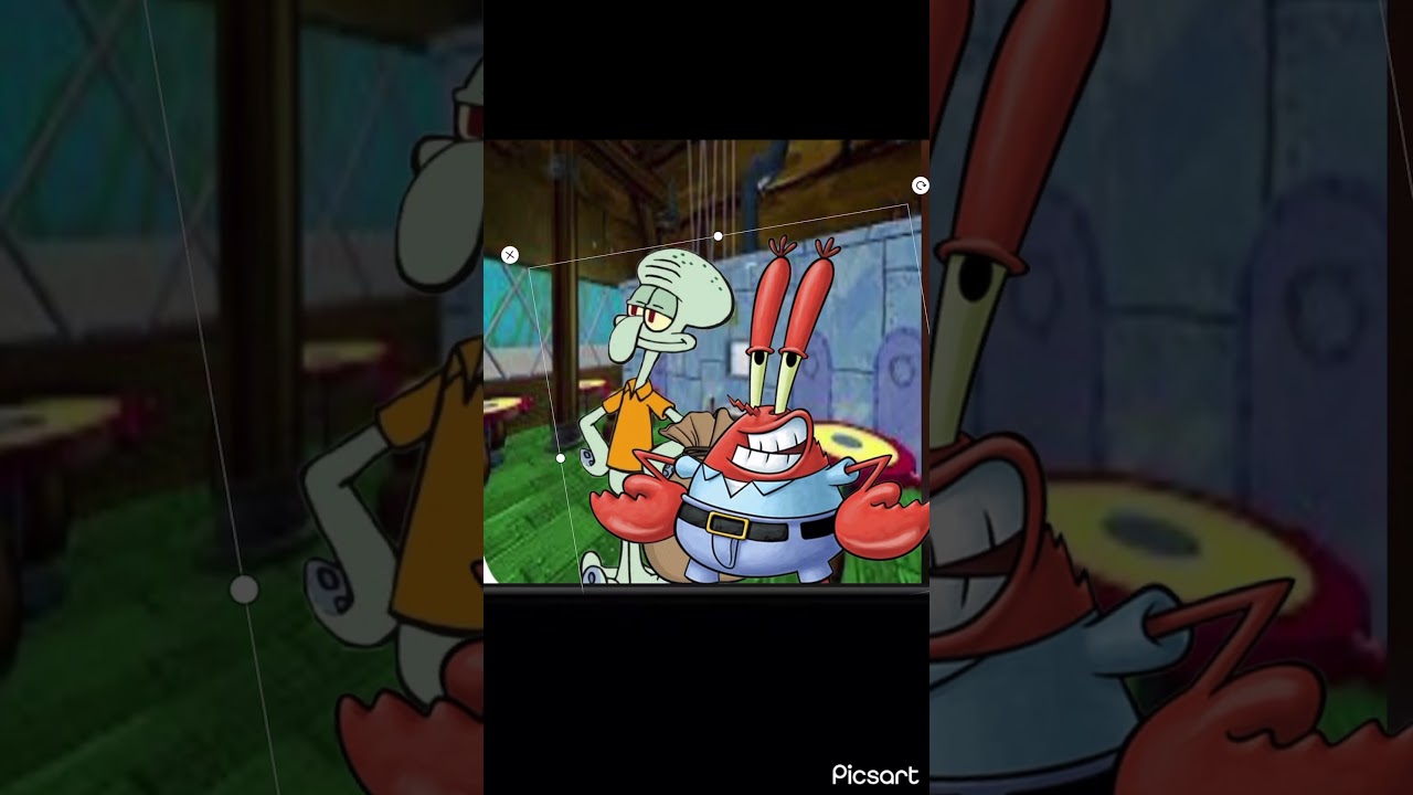 Squidward burns a money bag in front of his boss Mr krabs 