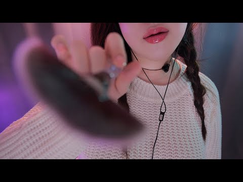 ASMR Brushing You😴🖌️ (Inaudible Whispering, 18 Face and Ear Brushing, Slow, Low Light)