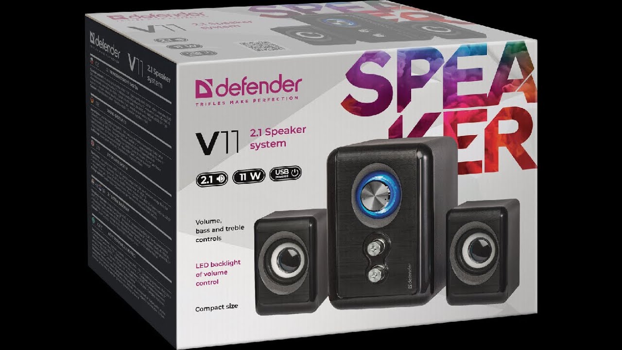 Компьютерные колонки 2.1 Defender V13, 2x3Вт + 5Вт, Usb, подсветка, черные (1038