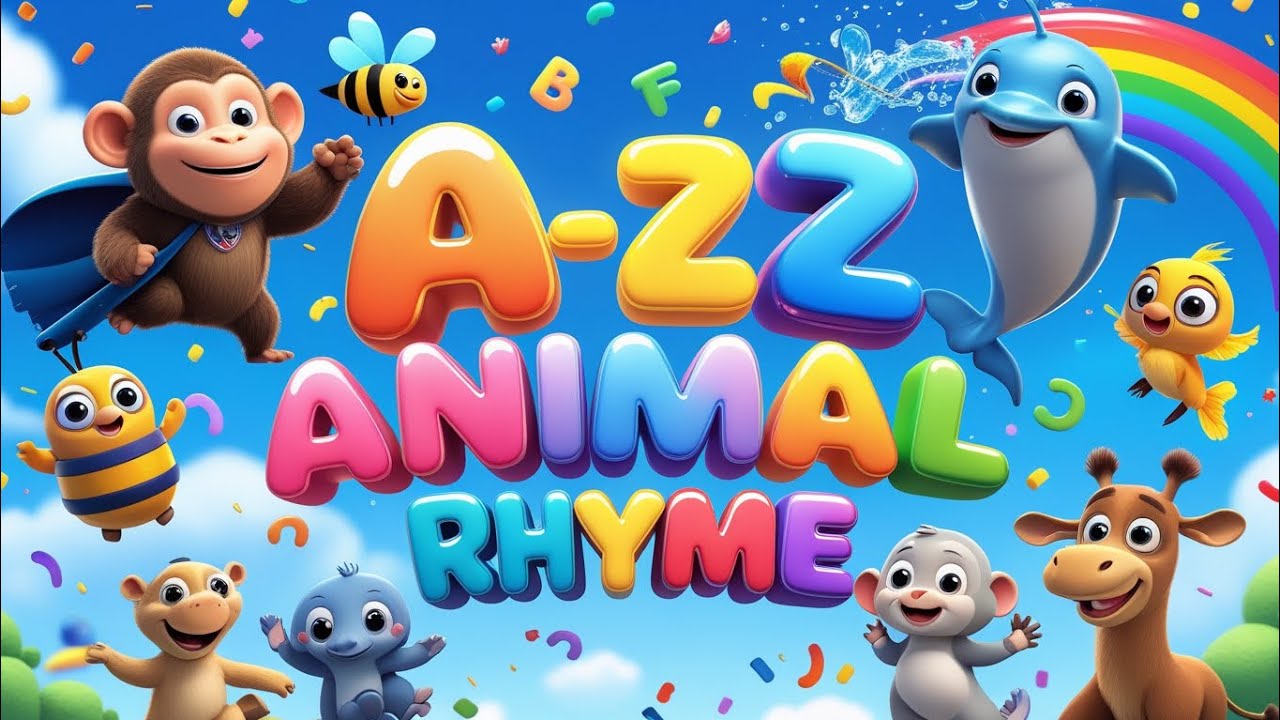 A to Z Cute Animal Rhyme Song 🐵🎵 | Fun Kids ABC Animals | Colorful ...