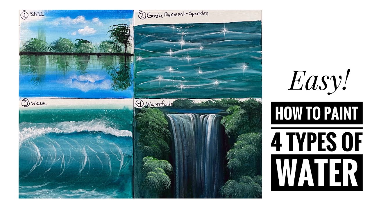 EASY! How To Paint 4 Types Of WATER / Step by step In Acrylic
