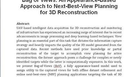 Bag of Views An Appearance Based Approach to Next Best View Planning for 3D Reconstruction