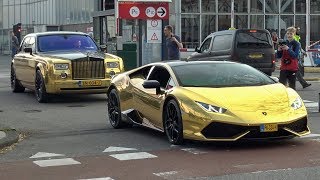 GOLDEN Lamborghini Huracan with Sport Exhaust - LOUD REVS! With a cold engine..