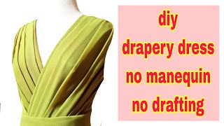 tutorial dress draperi tanpa patung manekin tanpa pecah pola || #drapery #dressdesign #pattern