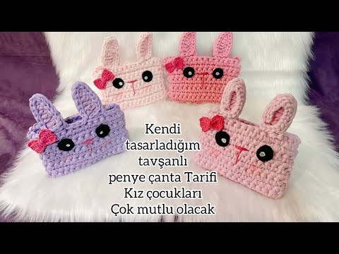 Penye İpten Çocuklara Özel Tavşanlı Çanta Yapımı - Sesli Kolay Anlatım - Bayram Hediyesi- Part 1