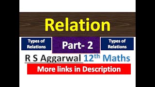 Relation | Class 12th Maths | English medium |  R S Aggarwal Solution | Part-2