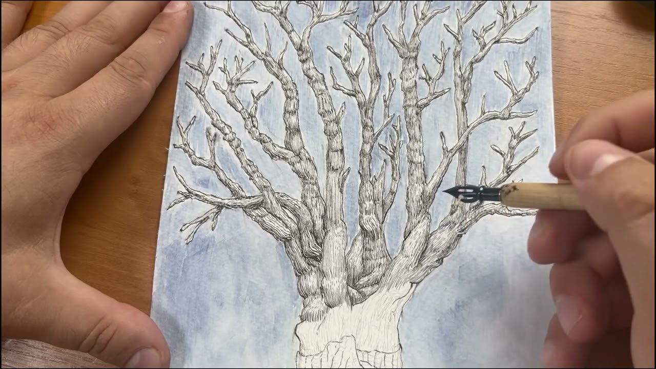 Inking a tree p 6 (ink and dip pen)