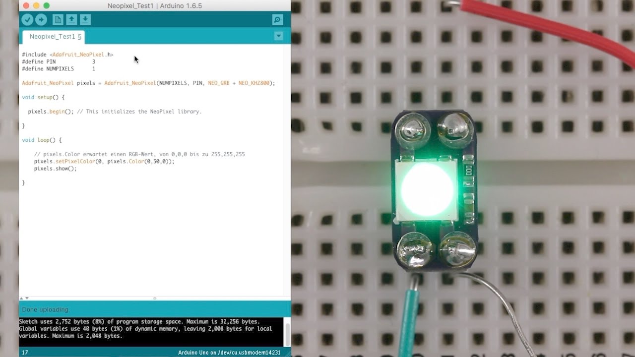 WS2812B NeoPixel RGB LED am Arduino Uno 