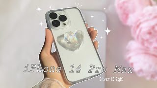 : iPhone 14 Pro Max Silver  |512gb| + AirPods Unboxing & Accessories {aesthetic}