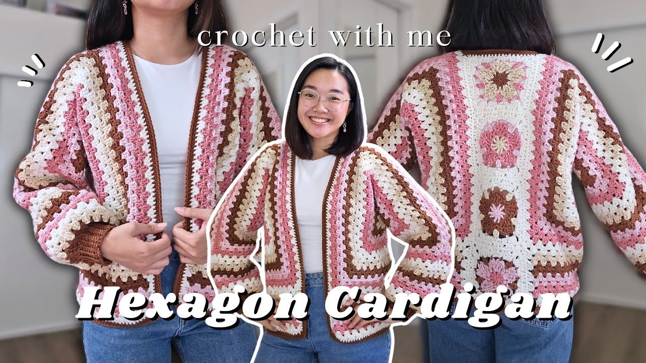 crochet my first hexagon cardigan with me! 🌸🤎