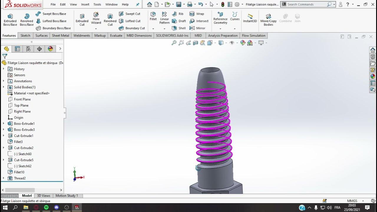 How to make a taper thread with SolidWorks comment faire un filetage conique avec SolidWorks