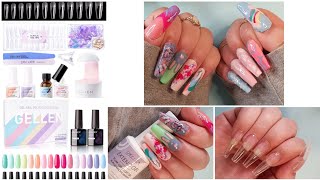 Gellen Gel X nail tip kit &amp; Gel polish set, 10 Designs on 10 nails! Nail Art for beginners!