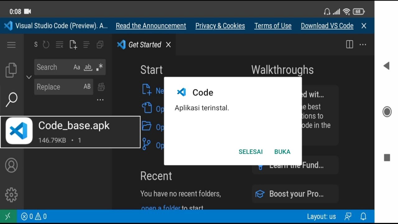 CARA INSTALL VISUAL STUDIO CODE DI ANDROID - YouTube