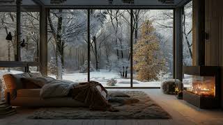 Deep Sleep with Blizzard and Fireplace Sounds | Cozy Winter Ambience and Howling Wind