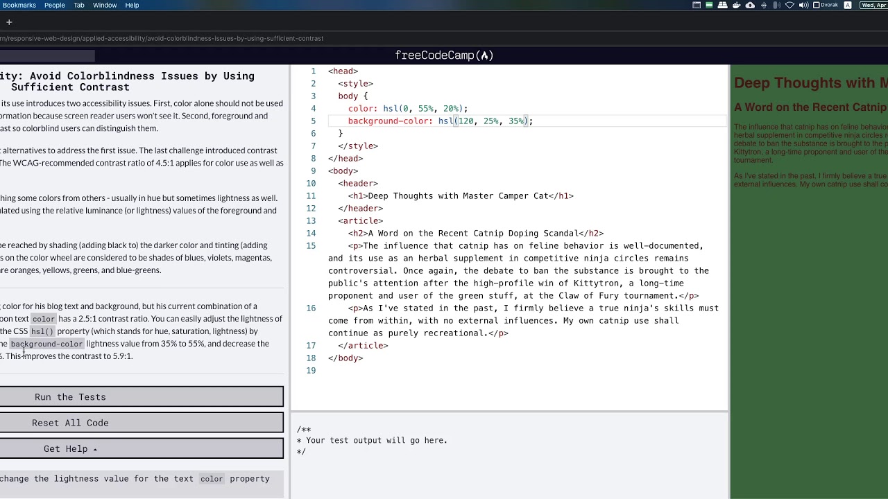 freeCodeCamp: Avoid Colorblindness Issues by Using Sufficient Contrast