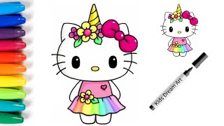 How to draw Hello kitty step by step | Hello kitty Unicorn Drawing | Draw Unicorn hello kitty