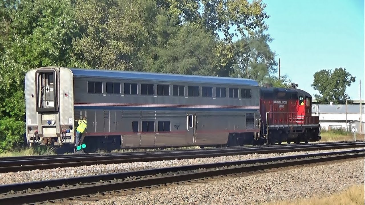 Burlington Junction Railway Switching an Amtrak Superliner Coach