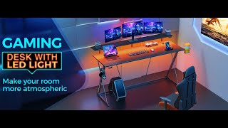 SEVEN WARRIOR Gaming Desk with LED Lights & Power Outlets