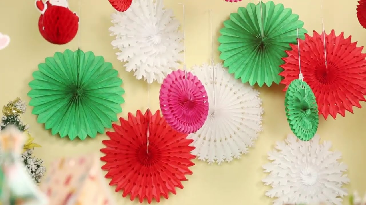 Red, Green & White Christmas Decor – Decorative Paper Fan Set