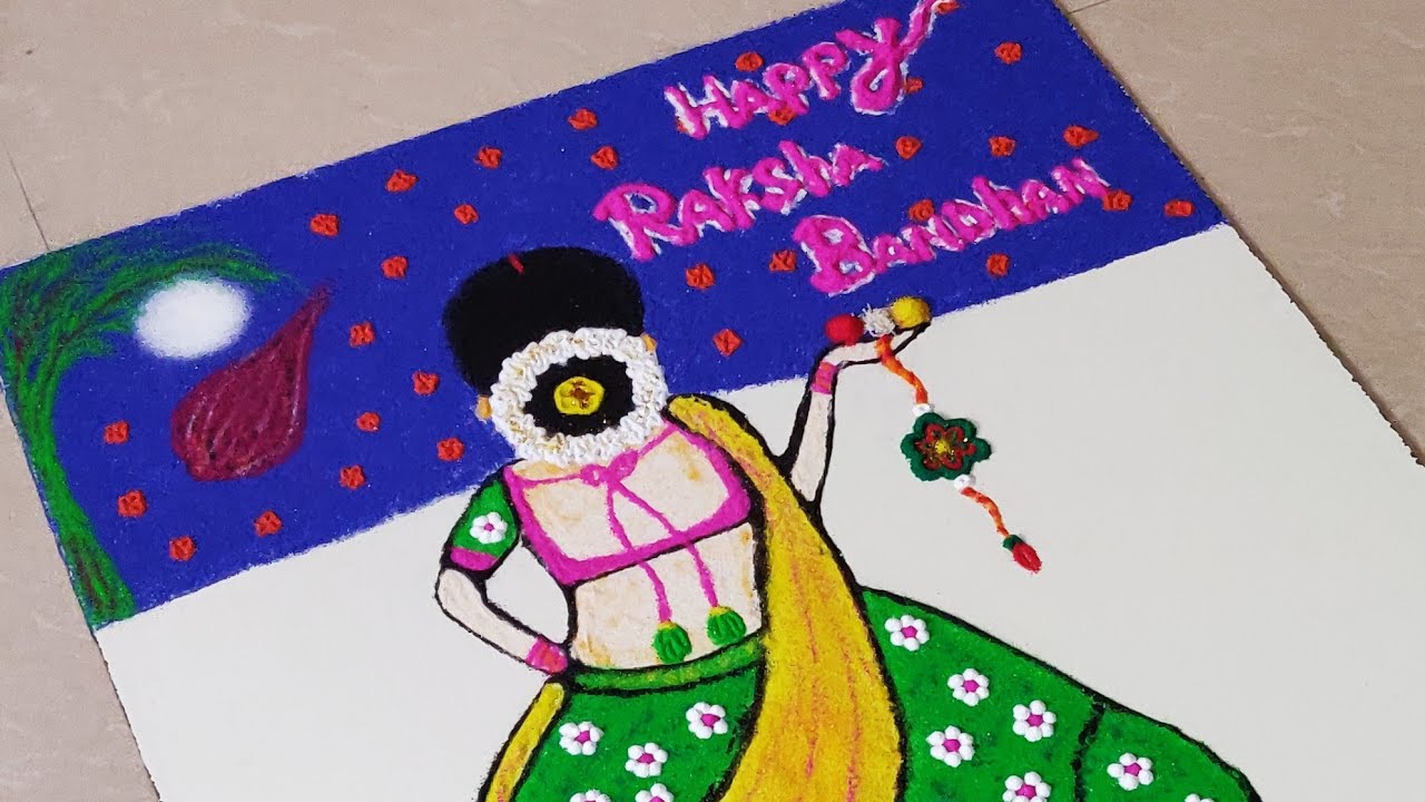 Raksha Bandhan Special Beautiful Girl With Rakhi Rangoli 20 ...