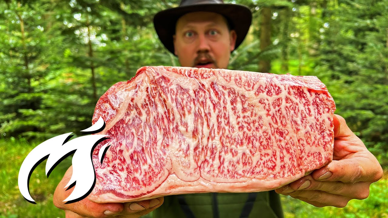 XXL Japan Wagyu A5 Steak im Wald auf Feuer gegrillt ASMR style 🔥🔥🔥