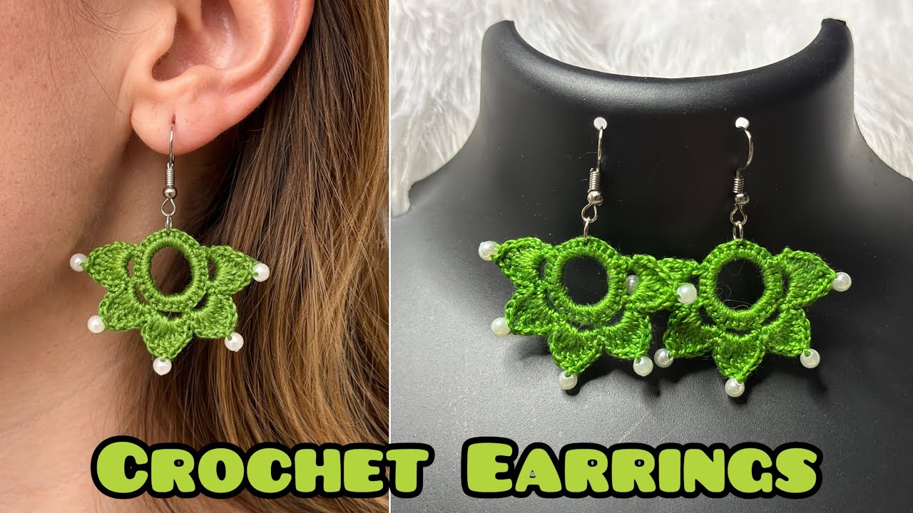 Crochet Earrings Tutorial 💚 Handmade Fashion Jewelry | Trendy Green Pearl Design | Trending Shorts