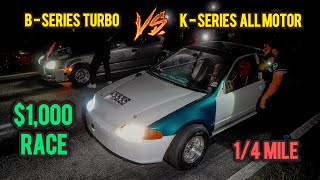 Turbo B18 Ek Hatch Vs All Motor K20 Civic Eg Coupe 1,000 Race