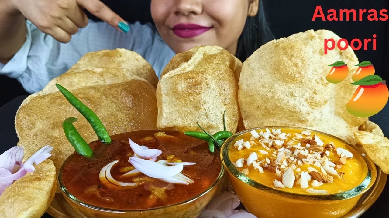 ✴️EATING HOME MADE ALOO TAMATAR SABJI WITH AAMRAS 😋 POORI GREEN SALAD| 🥗 🔥 ASMR SHOW| BIG BITE 🔥