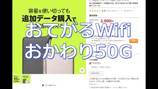 おてがるWifi、1年経過で使用量45G。残り55G無駄にしてしまいましたが、50G初のおかわりです。