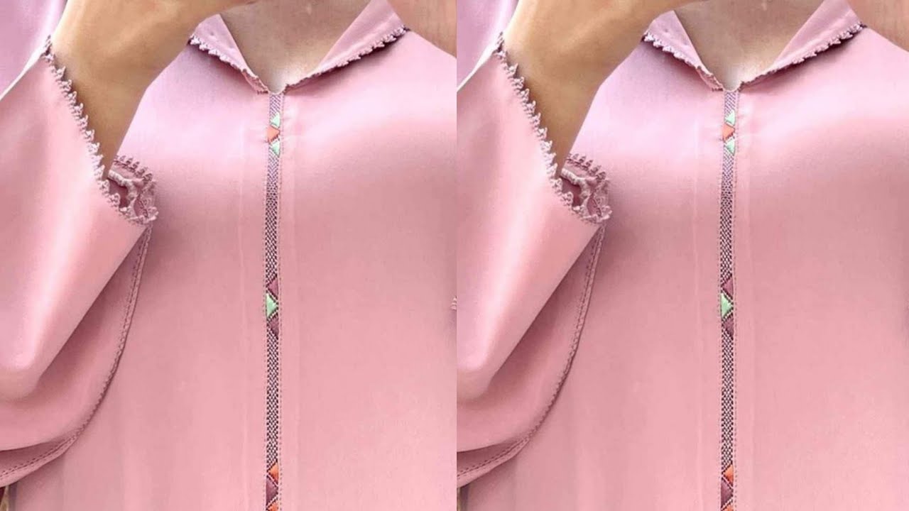 خياطة موديل جلابة الراندة مع المعلم زهير حصيرة راندة مطرزة مثلثات بالألوان بطرز رباطي lm3alem zohayr