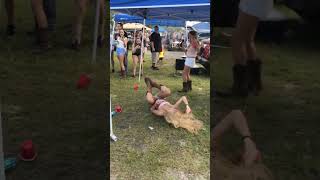 Girl jumps from pickup truck on to table in attempt to break it