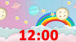 12 Minute Timer Rainbow 🌈 with Music and Alarm for Kids Countdown Videos