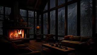 Relax Your Mind with the Rain Outside and the Sound of the Fireplace Flickering in the Cozy Room