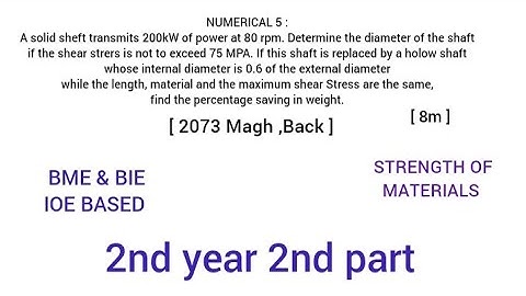 NUMERICAL : 5 || CHAPTER 4 || IOE PAST QUESTIONS || TORSION || SOM || BME & BIE || According to IOE