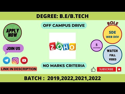 ZOHO | BE/BTECH | 2019-2022 | FRESHERS OFF CAMPUS HIRING #applynow