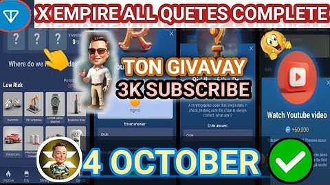 3-4 October All Quests Code X Empire | Riddle Of The Day | Rebus Of The Day | YouTube Video Code!