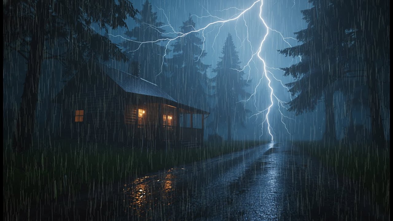 Heavy Rain & Thunderstorm Ambience | Cozy Forest Cabin Rain Sounds for ...