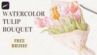 Free Procreate Brush | How to Paint a Watercolor Flower Bouquet in Procreate