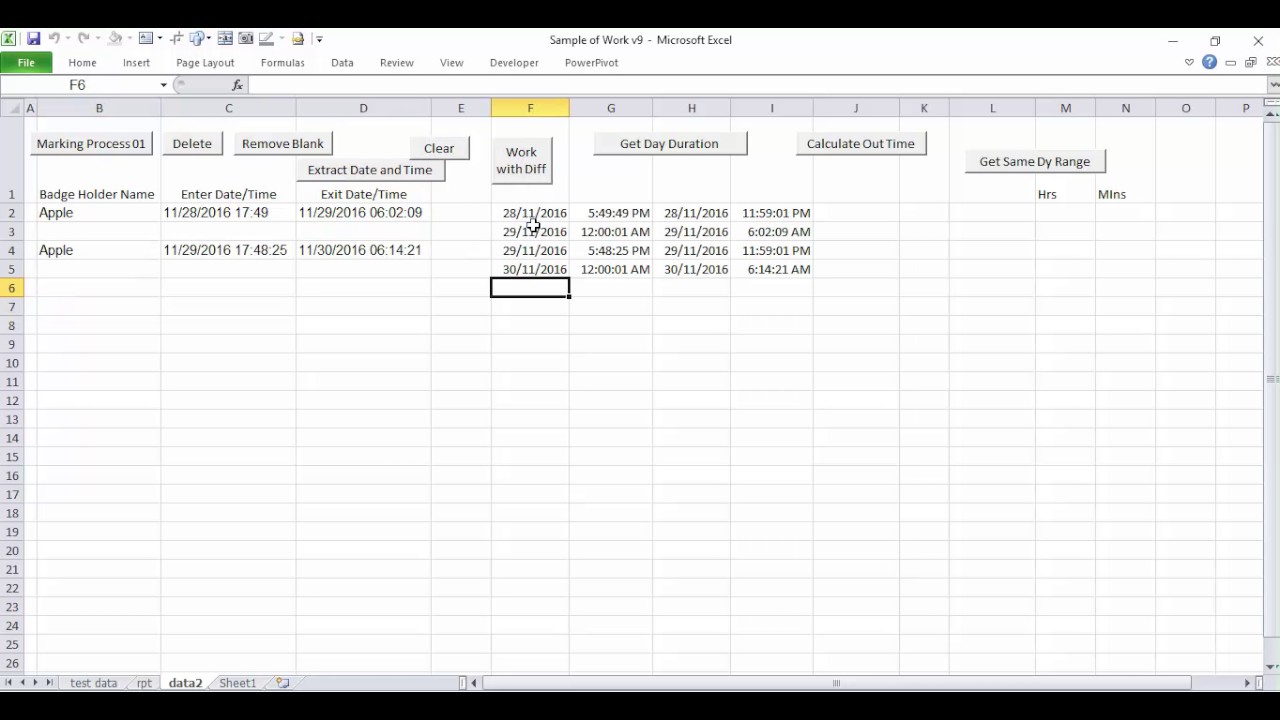 corporate training programs Excel Macro/VBA Demo Employee Working Duration Analysis