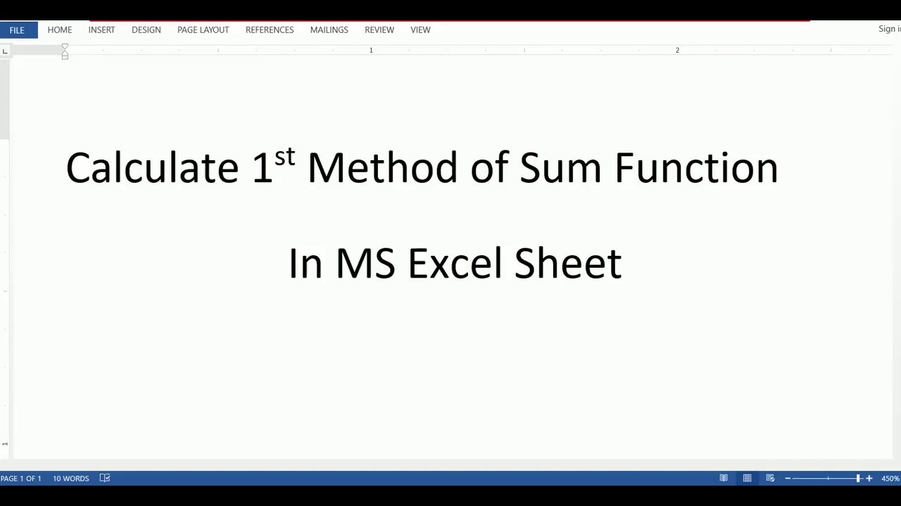 Calculate 1st Method of Sum Function in MS Excel - YouTube