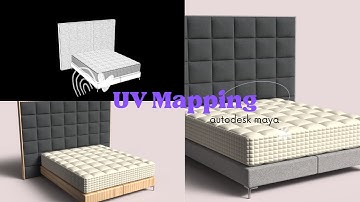 UV mapping of a 3D bed model in Autodesk Maya 2020